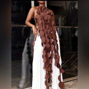 Brown Boho Halter Neck Tunics, Sexy Sleeveless Tie Back Top